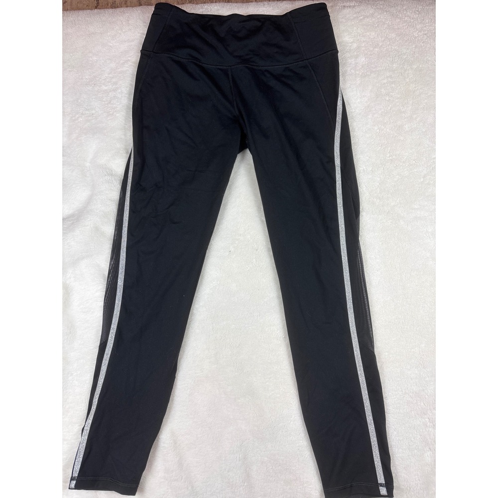 Victoria Sport Knockout Leggings Black Silver Glitter Stripe Mesh Womens Large